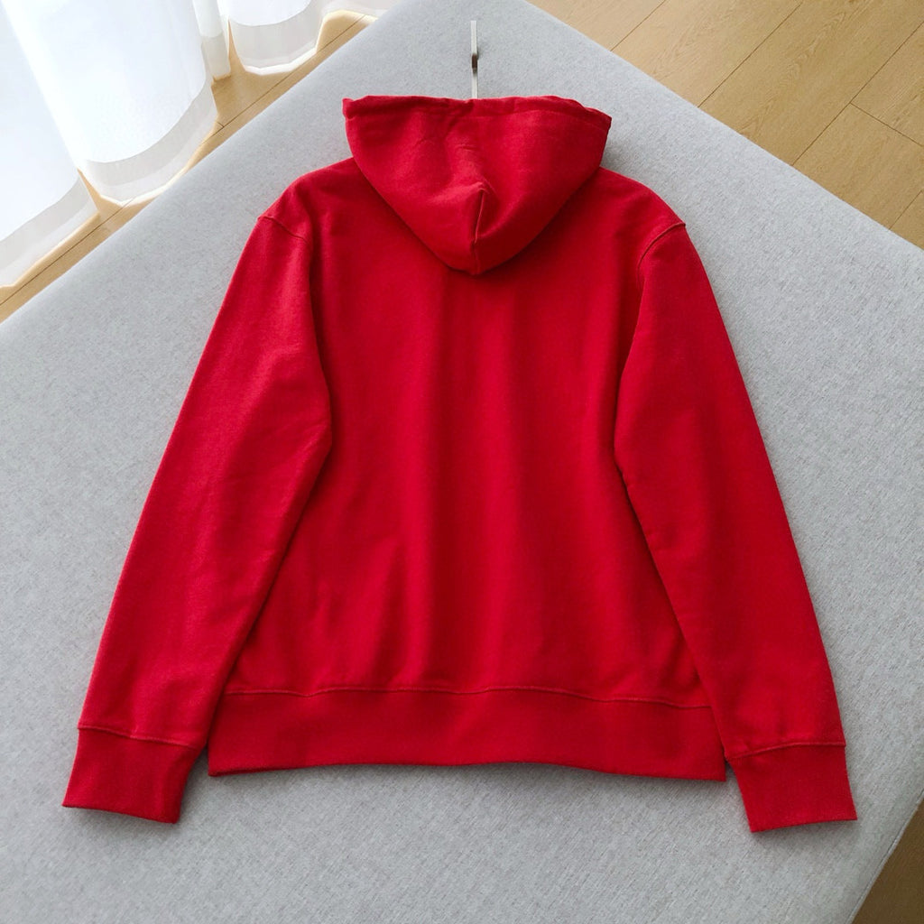 Loewe Men's Spring and Fall Red Logo Leather Label Drawstring Hooded Sweatshirt Pullover #98218