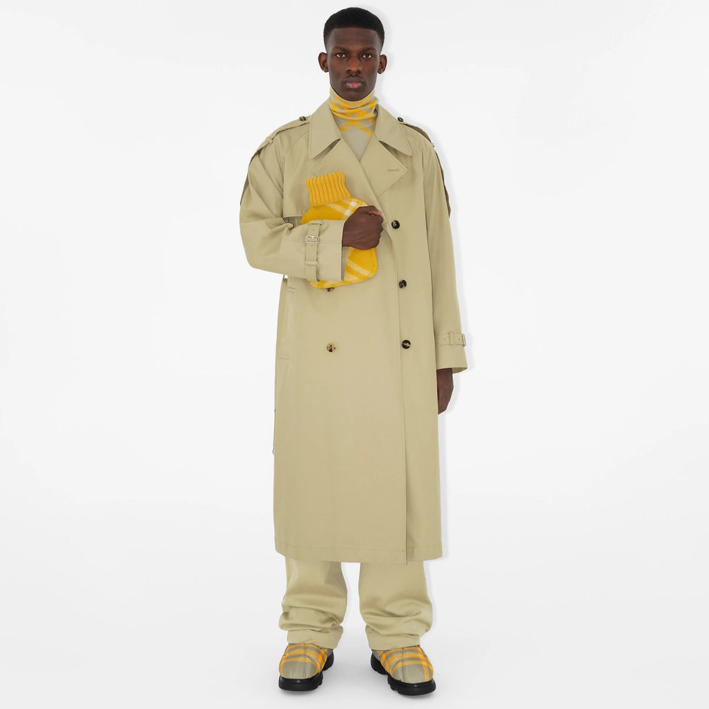 Burberry Men's Spring And Fall Solid Color Double Breasted Tie Waist Long Windbreaker Coat Jacket #98782