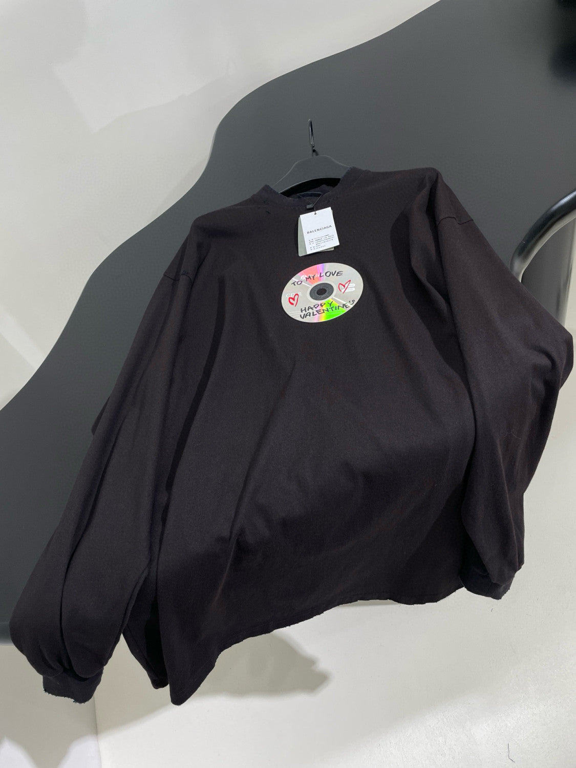 Balenciaga Men's Women's Solid Color TO MY LOVE Graffiti Disc Aged Washed Loose Silhouette Long Sleeve T-Shirt #98315