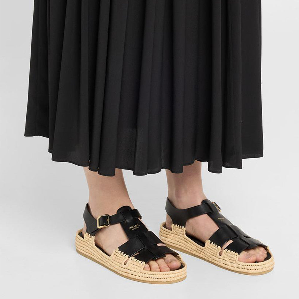 Prada Leather Fisherman Espadrille Sandals #380312