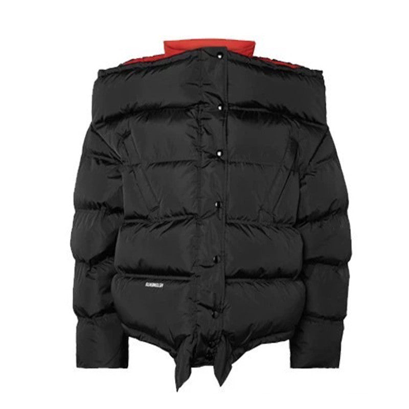 Vetements Men's Winter Letter Embroidery Fashion Black Loose Long Sleeve Down Cotton Coat Jacket Ngvp #7956
