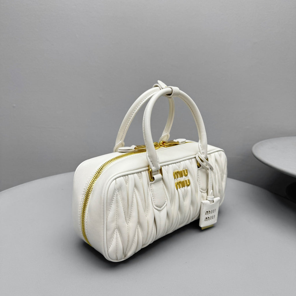 MiuMiu Arcadie matelassé Women's Solid Color Metal Engraved Logo Zipper Closure Leather Shoulder Bag Crossbody Tote Bags #77354