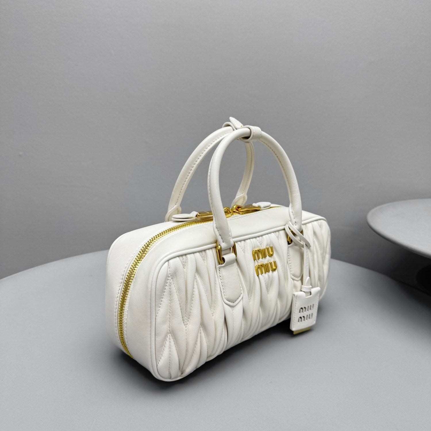 MiuMiu Arcadie matelassé Women's Solid Color Metal Engraved Logo Zipper Closure Leather Shoulder Bag Crossbody Tote Bags #77354