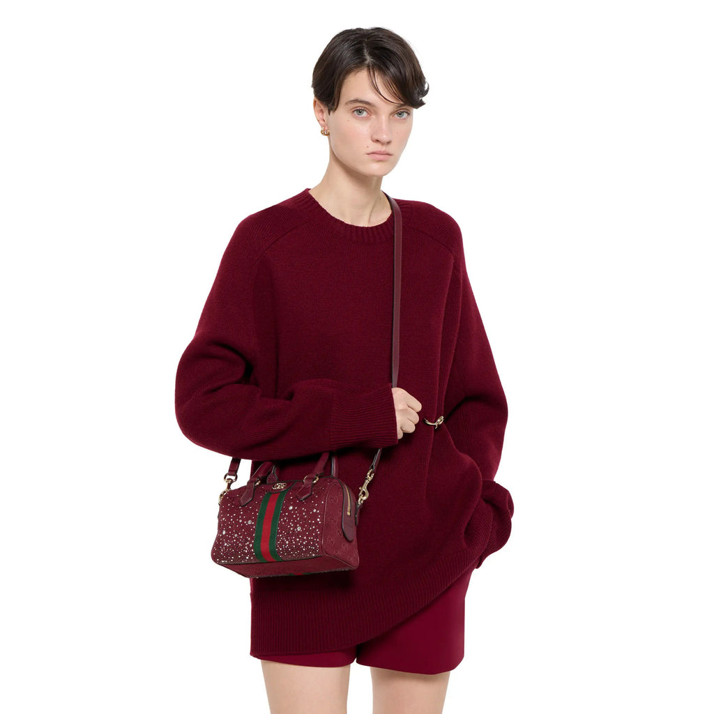 Gucci Ophidia Collection Crystal-embellished Mini Boston Bag Fashion Striped Satin Ribbon Gold-tone Hardware Clutch Bag Crossbody Bags #193419