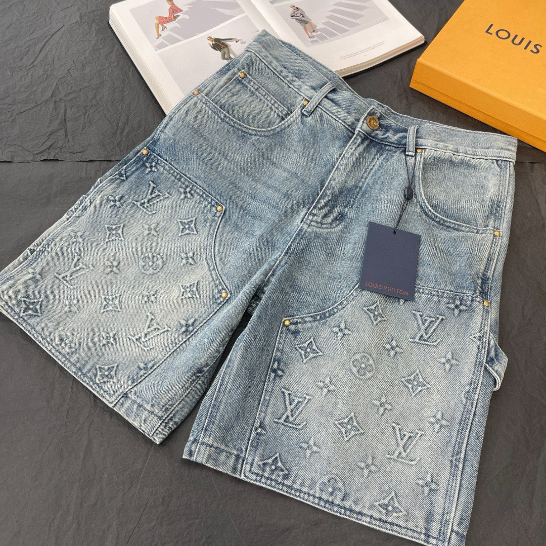Louis Vuitton Short Sleeved Denim Jacket Denim Shorts Set Suit #94367