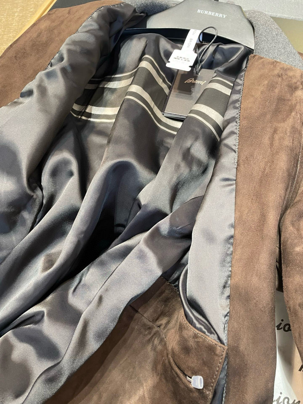 Brioni Men's Fall/Winter Fashion Casual Crew Neck Zipper Color Blocked Suede Jacket #79134