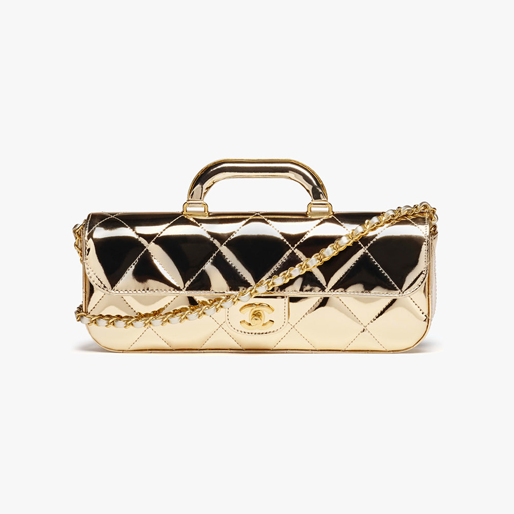 Chanel Large Flap Bag With Top Handle Metallic Mirror Calfskin #375534