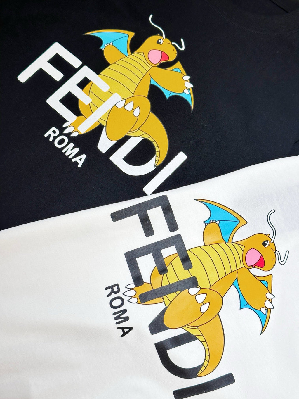 Fendi Men's and Women's Summer Dinosaur Printed Solid Color Round Neck Cotton Short Sleeve T-Shirt #98191