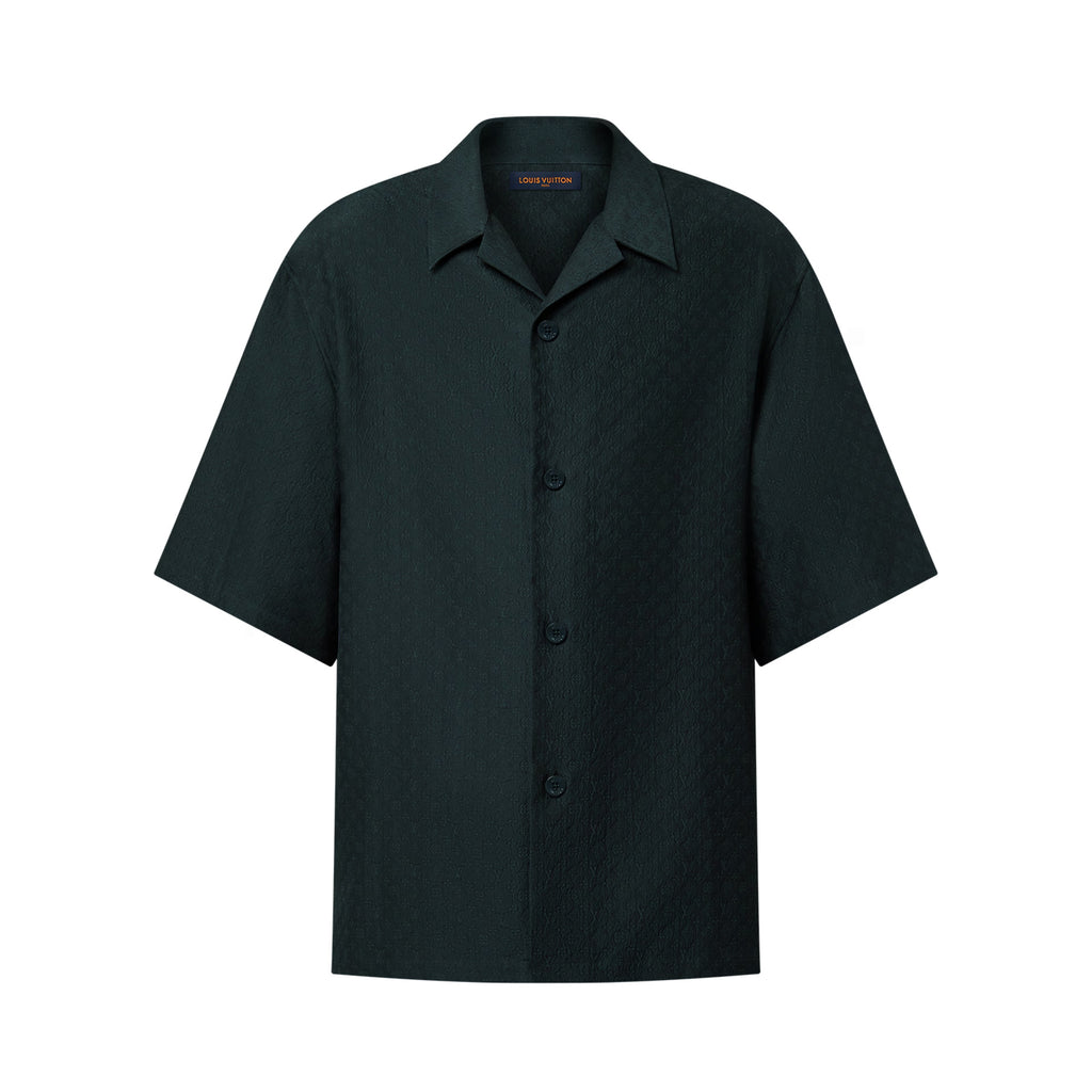 Louis Vuitton Men's Summer Solid Color Embroidered Full Print Silk Blend Single Breasted V-neck Short Sleeved Shirt #77565