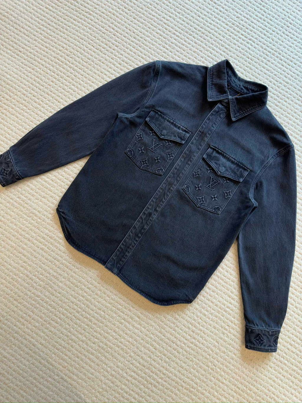 Louis Vuitton Men's Spring/autumn Fashion Casual Lapel Single Breasted Embossed Washed Denim Jacket #78387