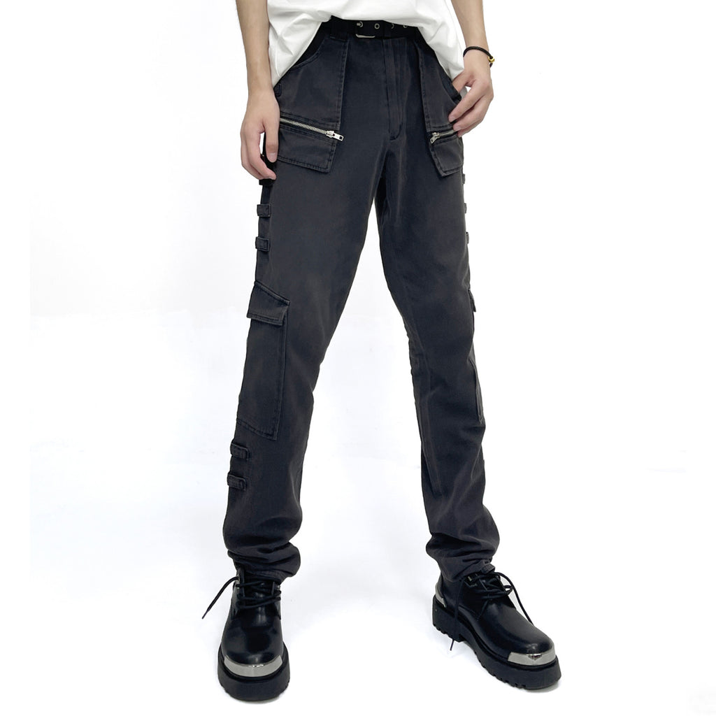 Raf Simons Men's Fall And Winter Retro Washed And Old Splicing Leggings Slim Casual Pants High Street Trend Pocket Tie Pants Ngvp #2461
