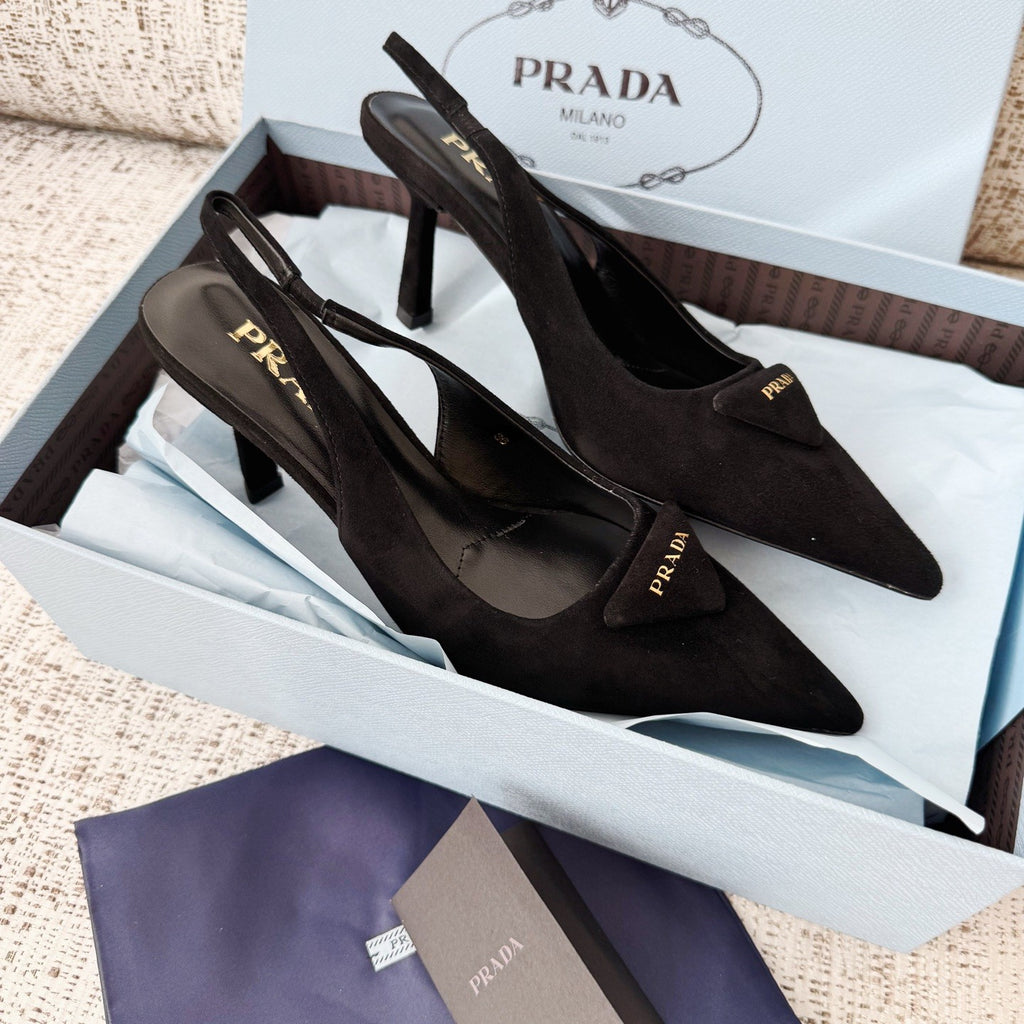 PRADA Suede Leather Slingback Pumps#388476
