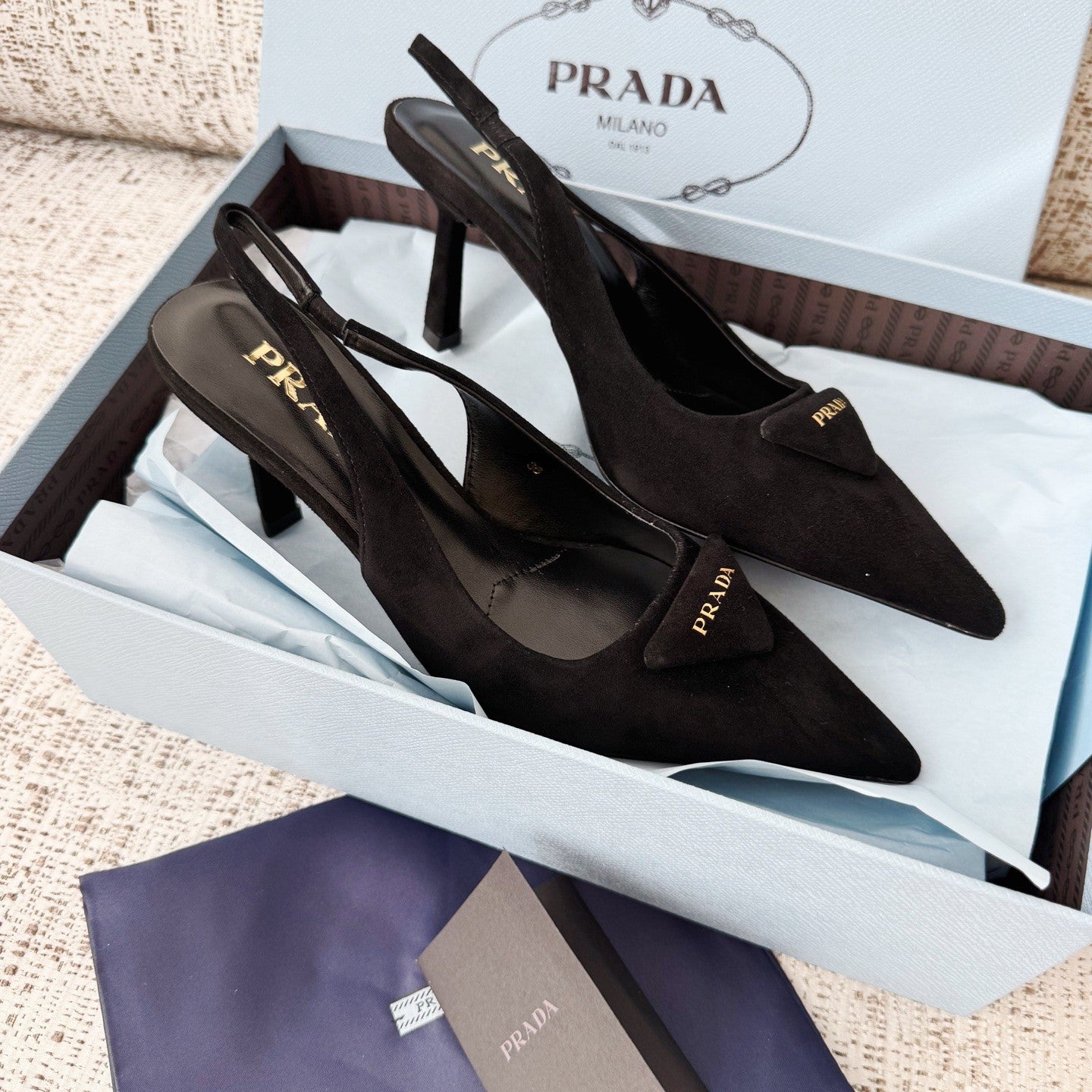 PRADA Suede Leather Slingback Pumps#388476