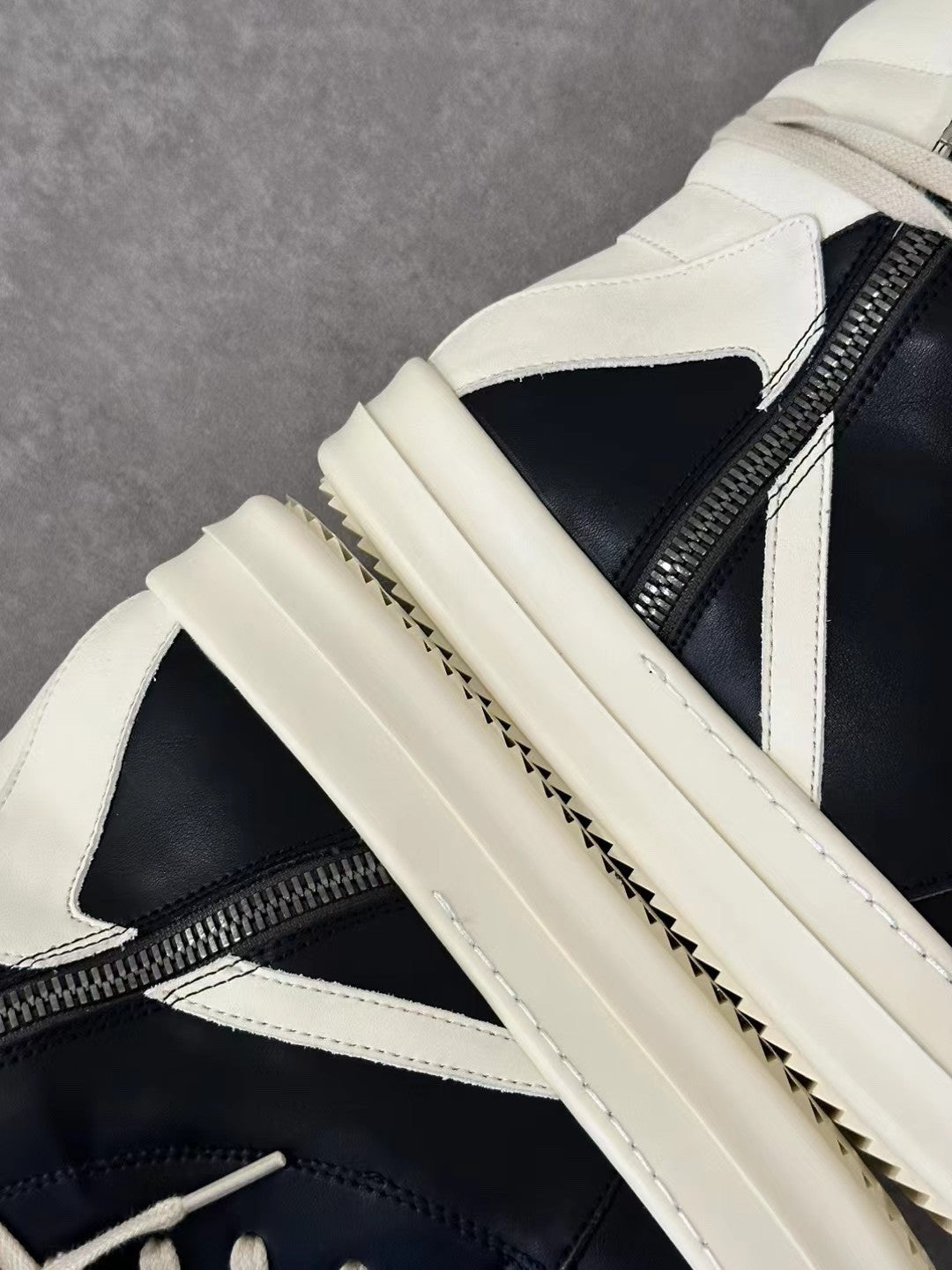 Rick Owens Men's Spring/Fall Fashion Casual Round Toe Lace Up Leather Zipper Thick Sole High Top Sneakers Shoes #78569
