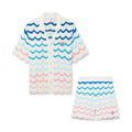 Casablanca Men's And Women's Summer Gradient Wave Print V-neck Single Breasted Knit Short Sleeved Shirt Casual Knit Shorts Suit Set #75833