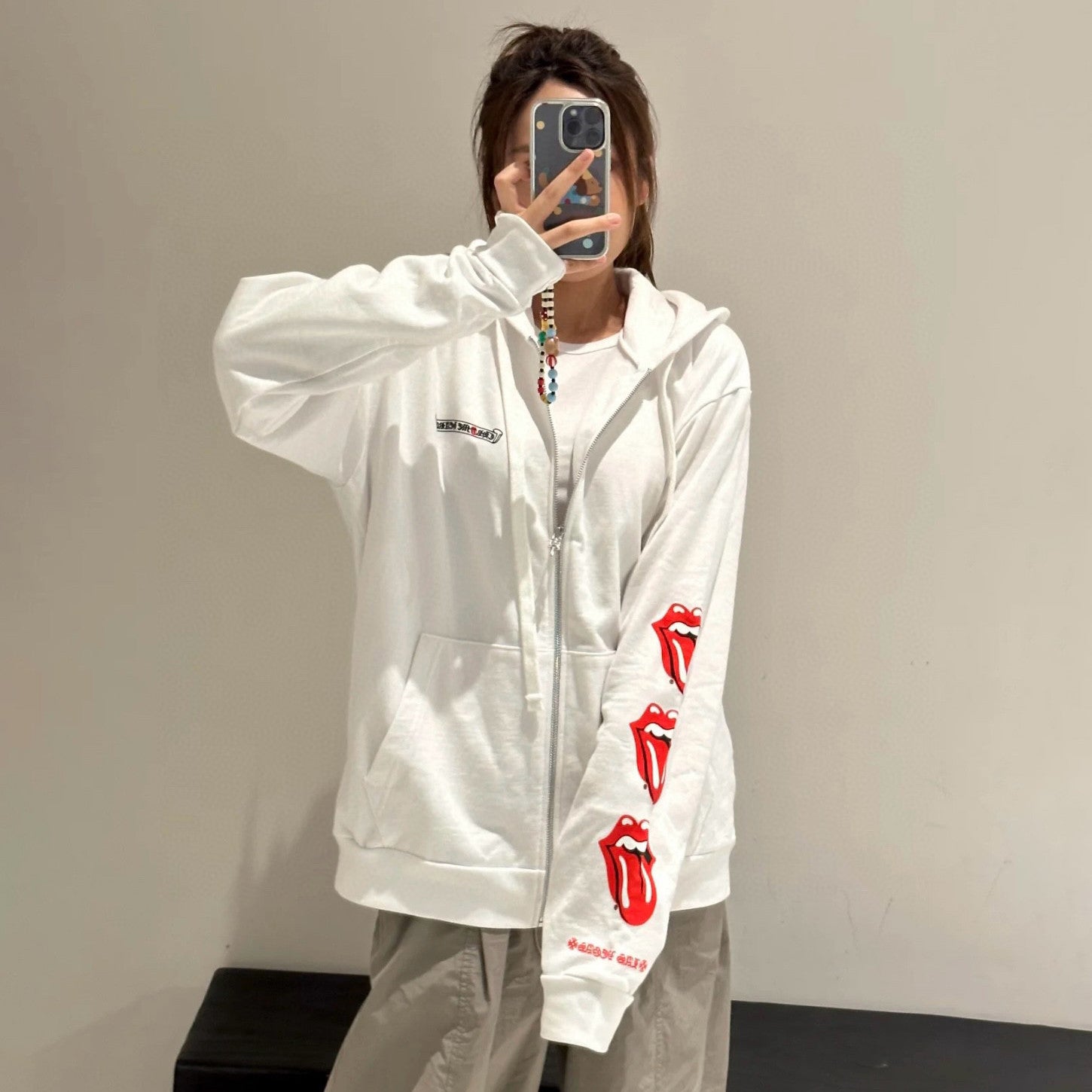 Chrome Hearts Men's Spring and Fall Solid Color Logo Printed Zipper Long Sleeve Hooded Jacket #73629