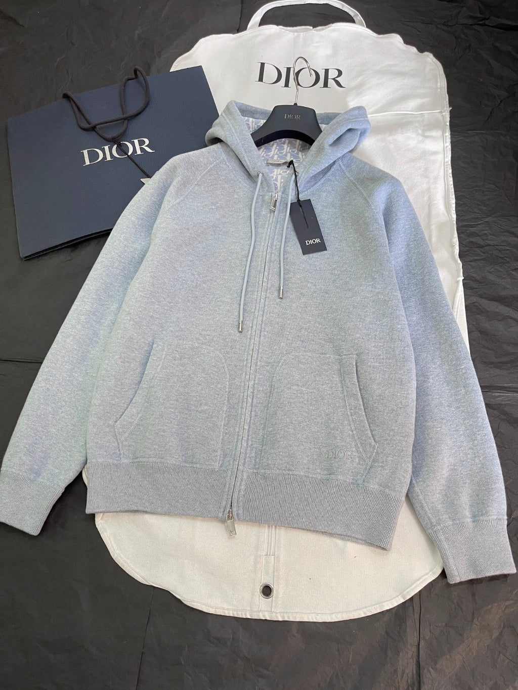 Dior Men's Spring And Autumn Lining Full Print Zipper Cotton Cashmere Solid Color Hooded Track Jacket Casual Elastic Sports Pants #77855