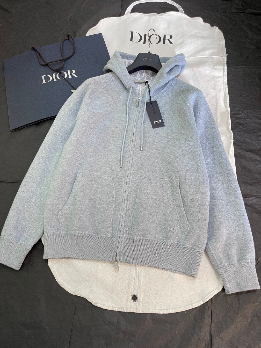 Dior Men's Spring And Autumn Lining Full Print Zipper Cotton Cashmere Solid Color Hooded Track Jacket Casual Elastic Sports Pants #77855