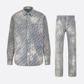 Dior Men's Autumn And Winter Grey Logo Full Print Old Single-Breasted Long-Sleeved Shirt Pants Suit Set #97715