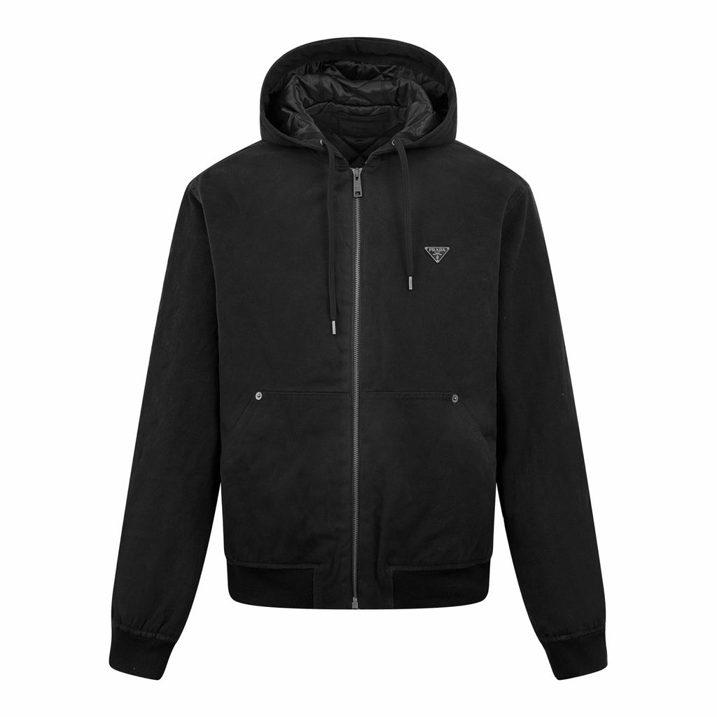Prada Men's Winter Fashion Casual Solid Color Hooded Zip Up Jacket With Triangle Label Cotton Coat Cotton Jacket #79344