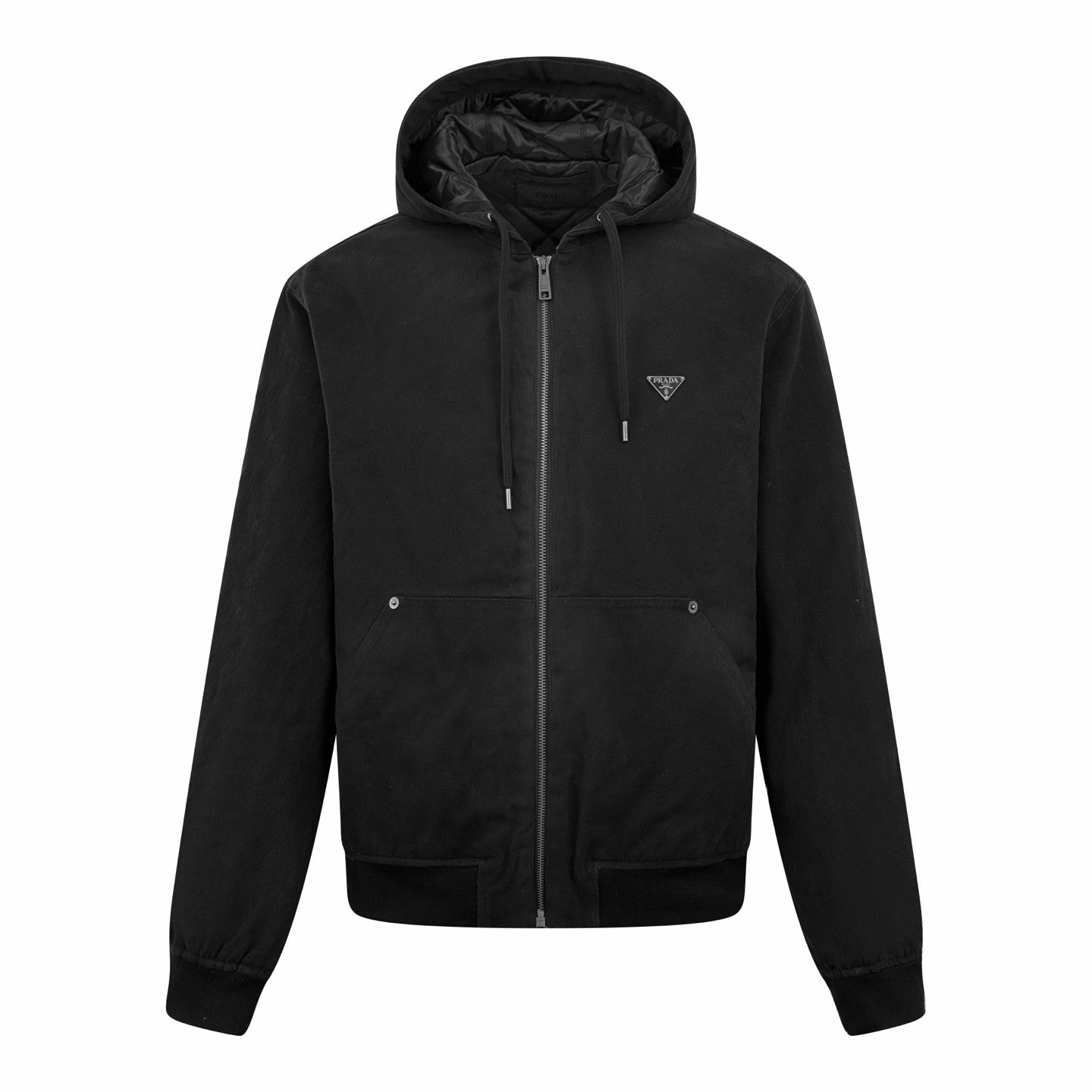 Prada Men's Winter Fashion Casual Solid Color Hooded Zip Up Jacket With Triangle Label Cotton Coat Cotton Jacket #79344