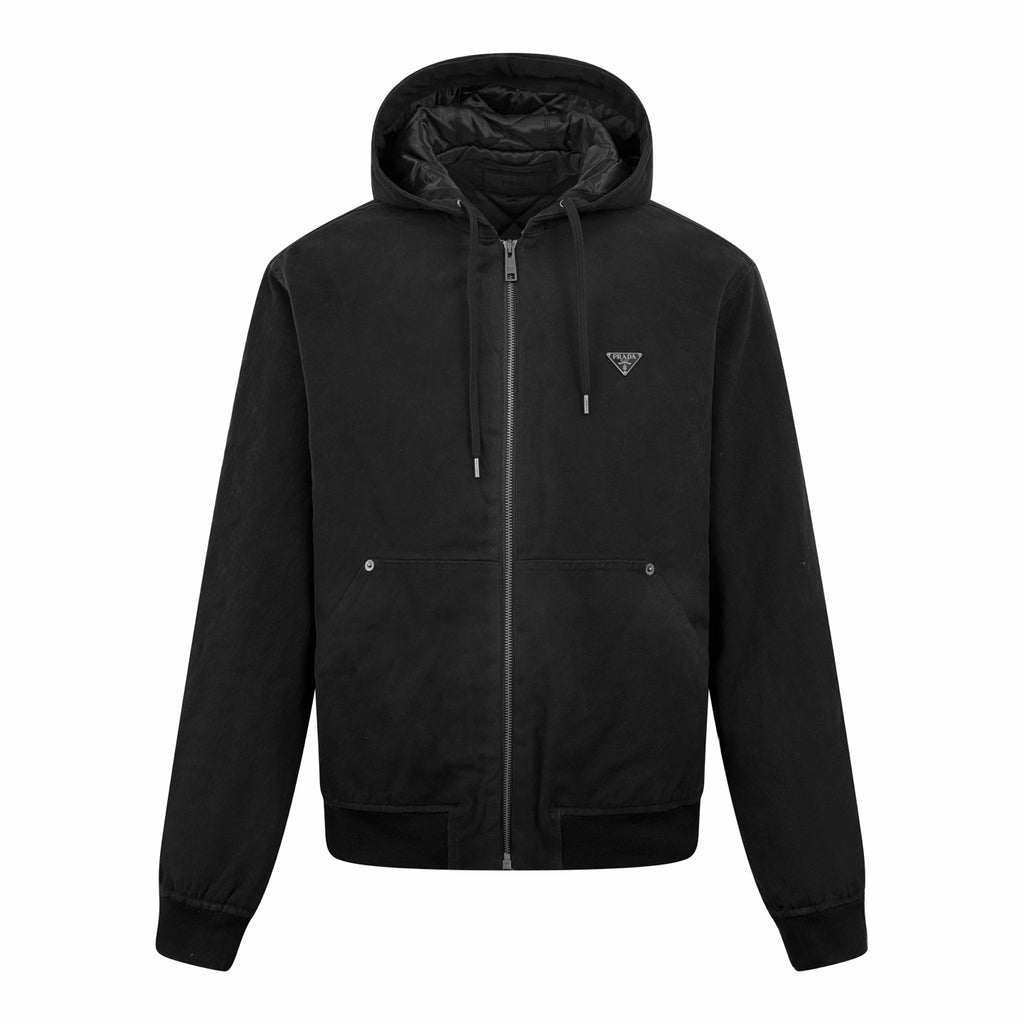 Prada Men's Winter Fashion Casual Solid Color Hooded Zip Up Jacket With Triangle Label Cotton Coat Cotton Jacket #79344
