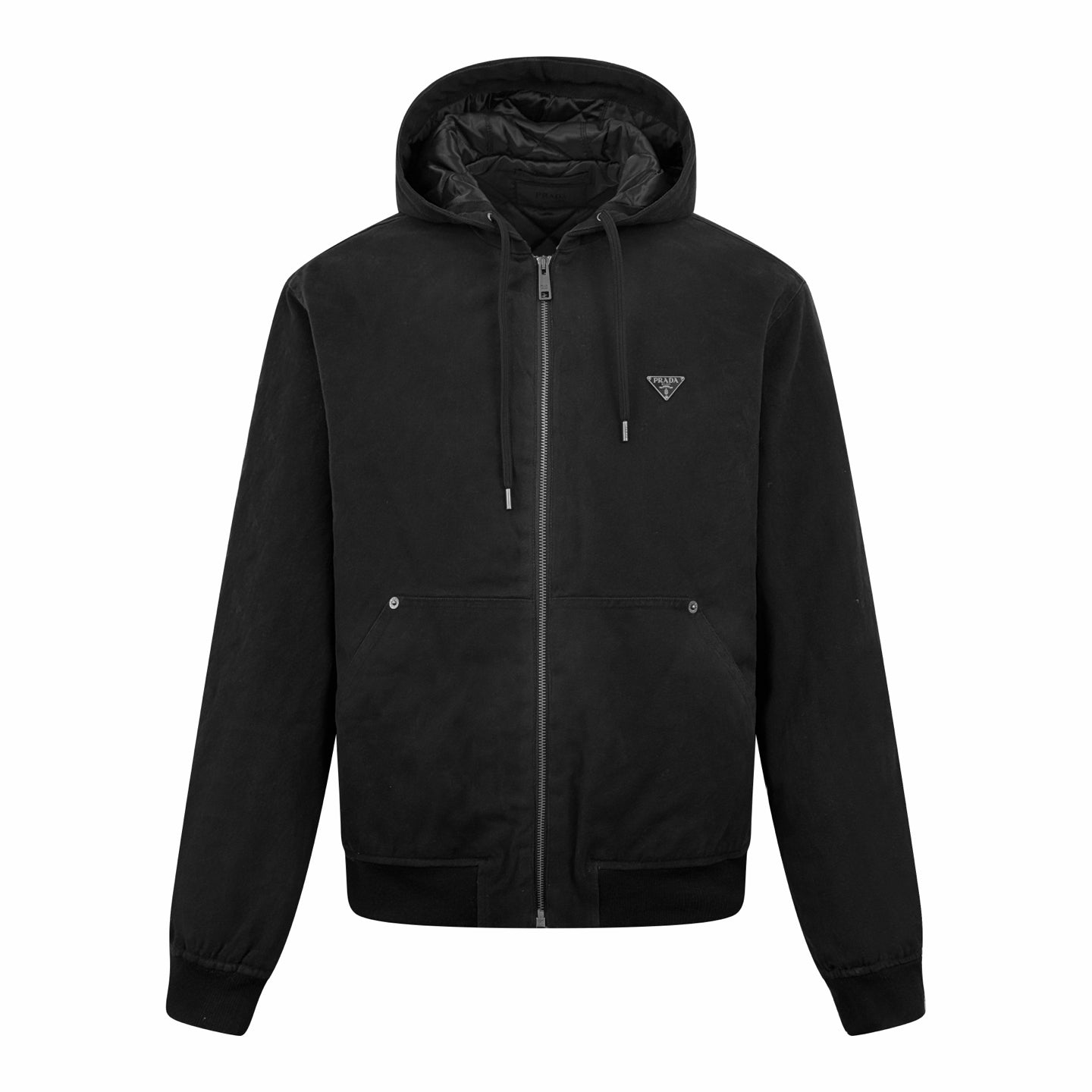 Prada Men's Winter Fashion Casual Solid Color Hooded Zip Up Jacket With Triangle Label Cotton Coat Cotton Jacket #79344
