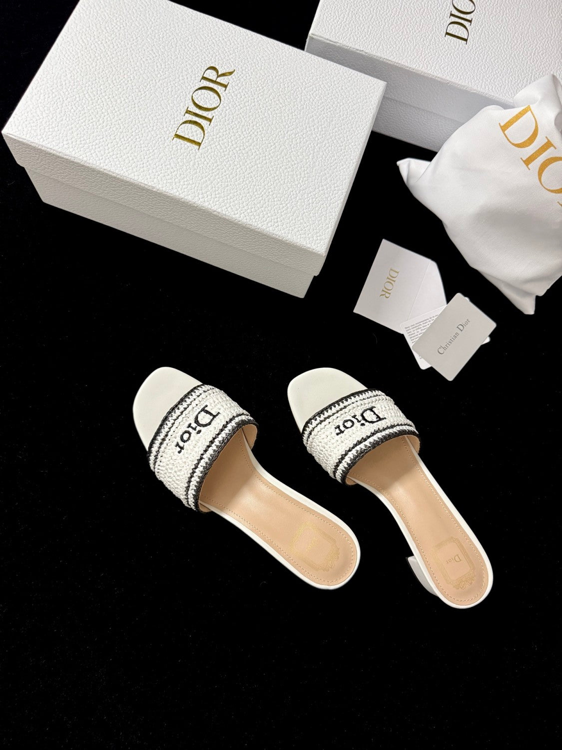DIOR Dioriviera Dior Woven Heeled Slide Trench Crocheted Raffia-Effect Technical Fabric #387799