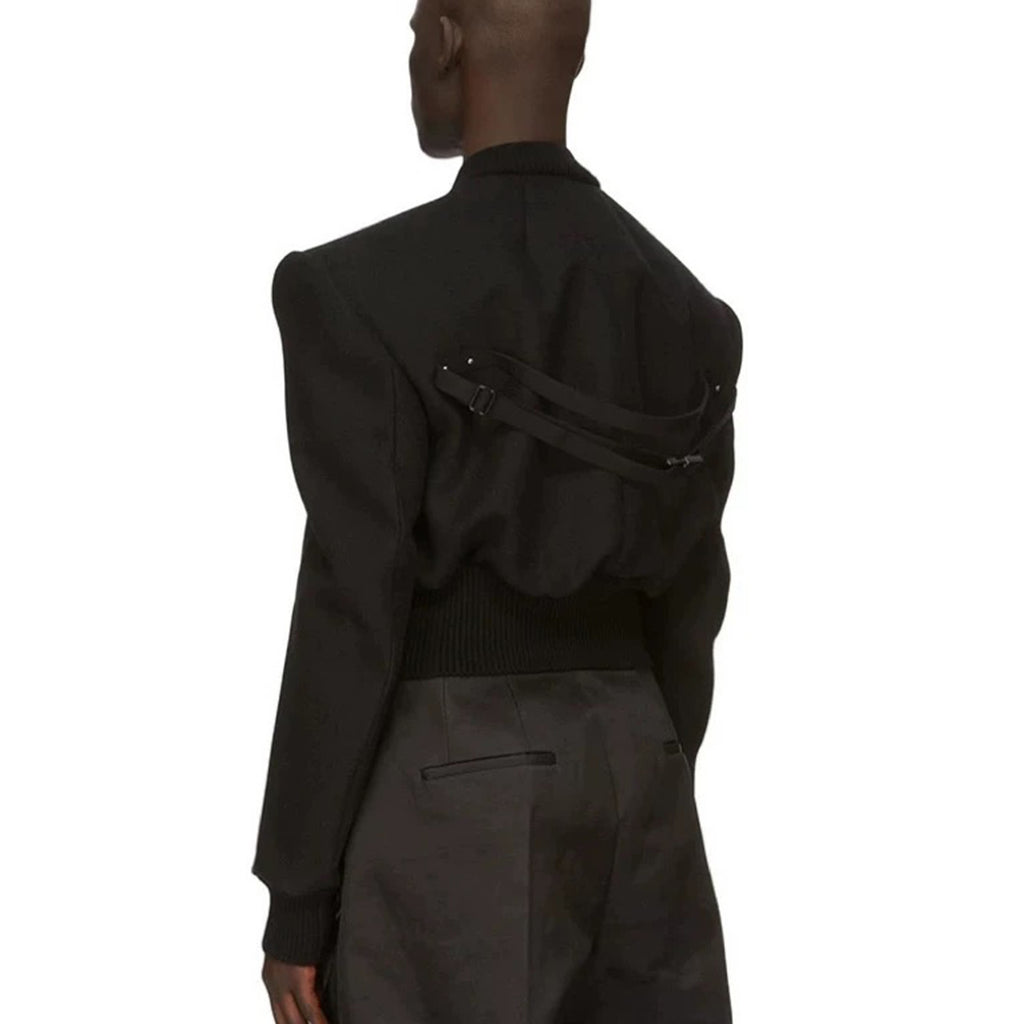 Rick Owens Men's Winter Dark Wool Shoulder Padded Flight Jacket Waisted Peplum Fitted Jacket Ngvp #8922