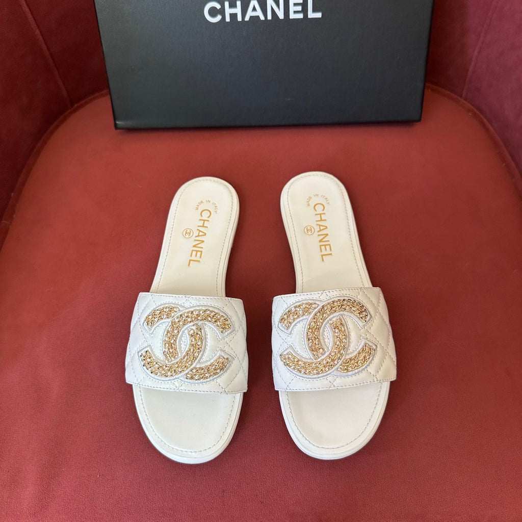 Chanel Women's Spring Summer Leather Logo Slippers Solid Color Woven Shoes Fashion Casual Trend Elegant Sandals #81417