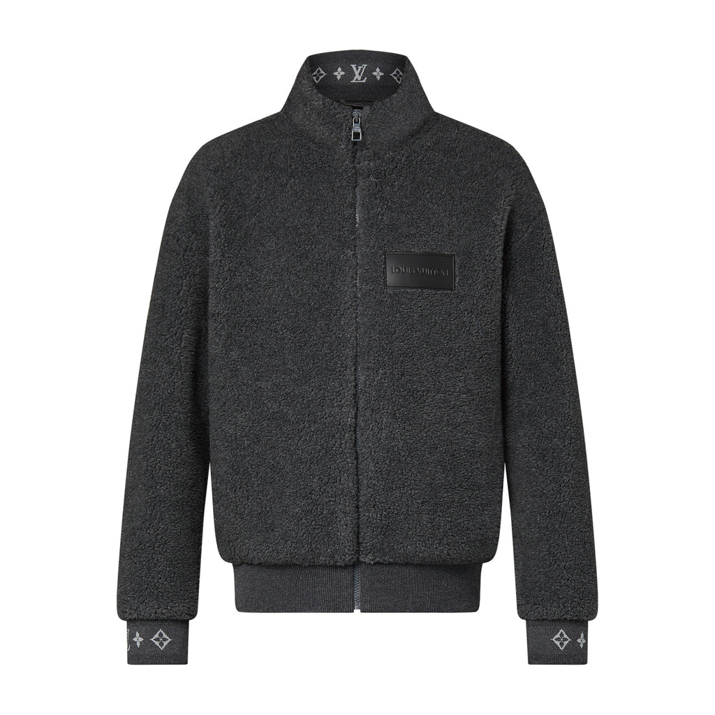 Louis Vuitton Men's Winter Dark Grey Lambswool Zip Hooded Jacket Fleece Blouson #97411