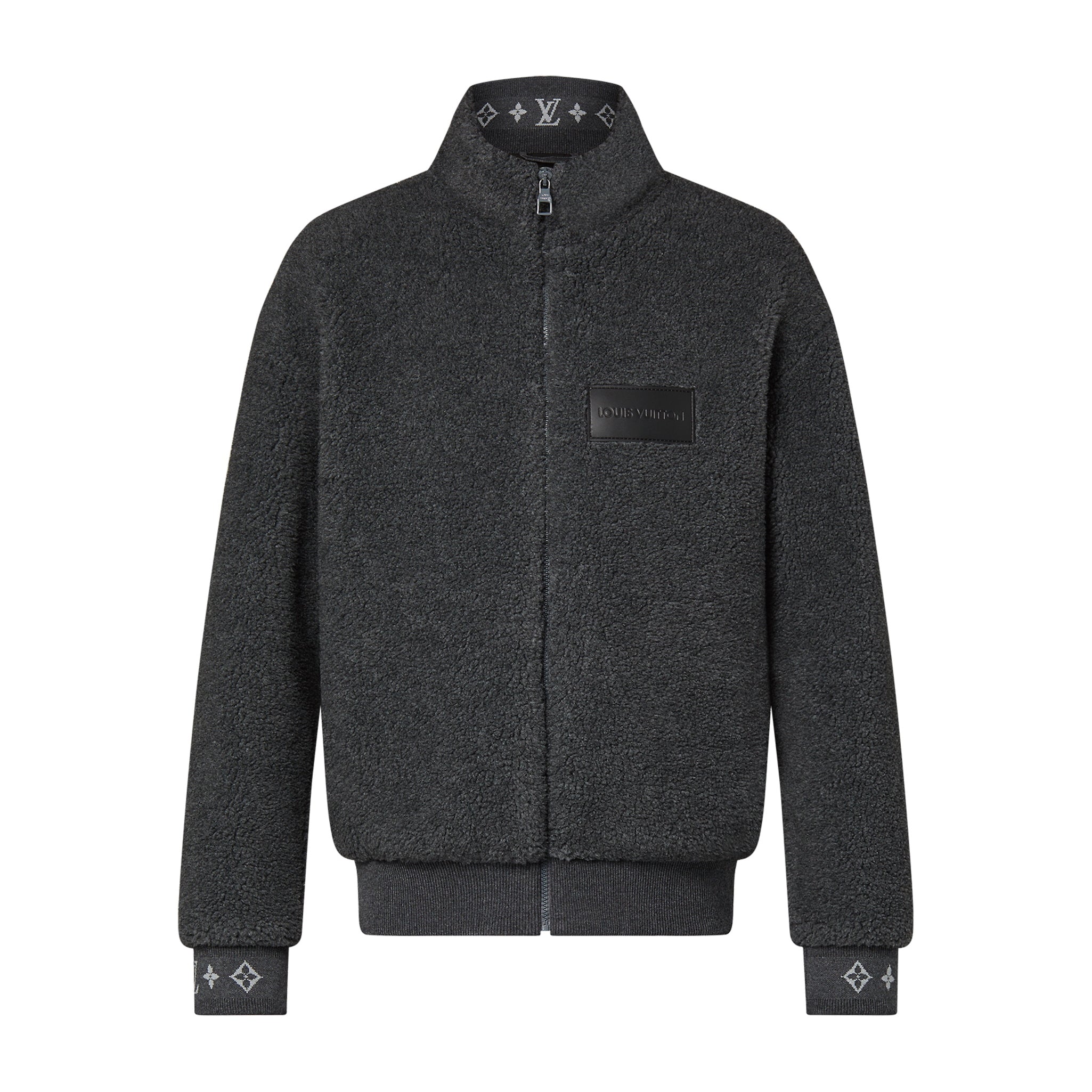 Louis Vuitton Men's Winter Dark Grey Lambswool Zip Hooded Jacket Fleece Blouson #97411