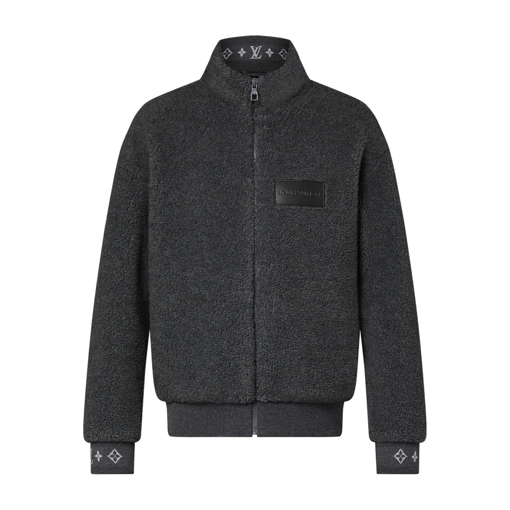 Louis Vuitton Men's Winter Dark Grey Lambswool Zip Hooded Jacket Fleece Blouson #97411