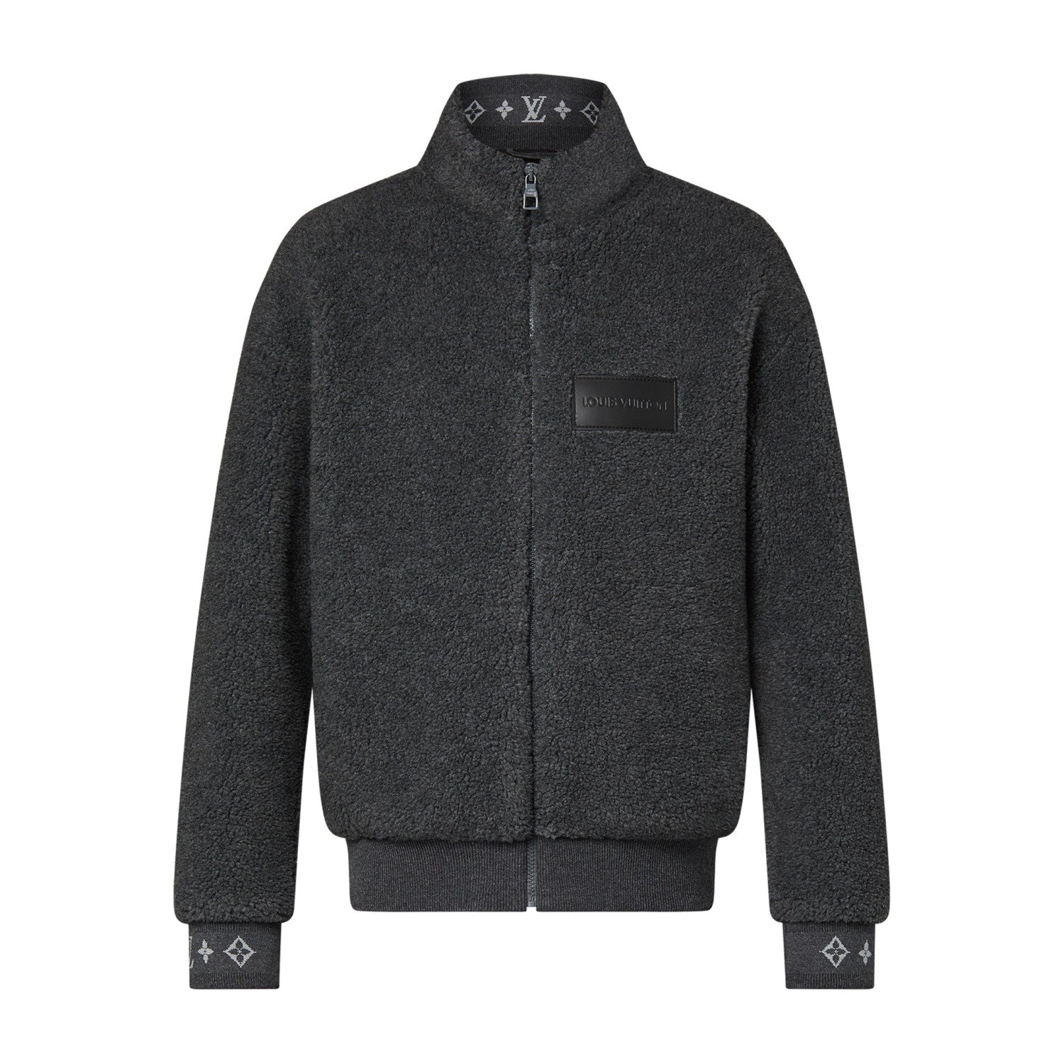Louis Vuitton Men's Winter Dark Grey Lambswool Zip Hooded Jacket Fleece Blouson #97411