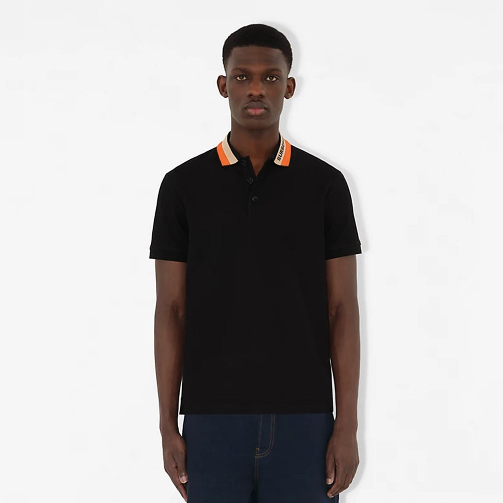 Burberry Men's Summer Solid Logo Colorblocking Lapel Cotton Straight Short Sleeve Polo Shirt #99963