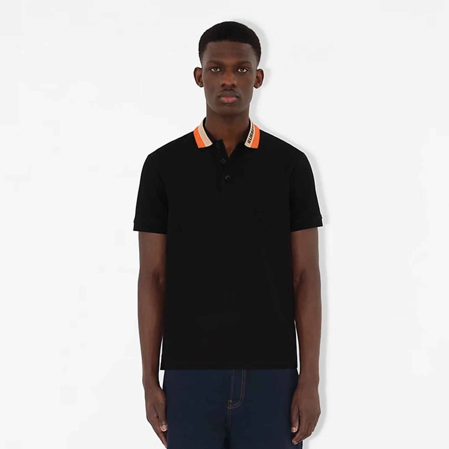 Burberry Men's Summer Solid Logo Colorblocking Lapel Cotton Straight Short Sleeve Polo Shirt #99963