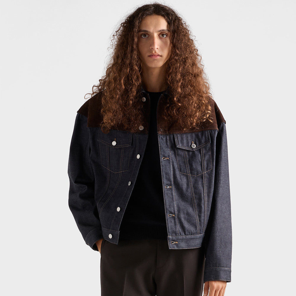 PRADA Navy Denim And Suede Blouson Jacket #334279