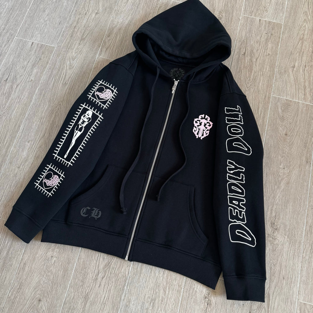 Chrome Hearts X Deadly Doll Cross Beauty Girl Black Sweatshirt Sweatpants #375716