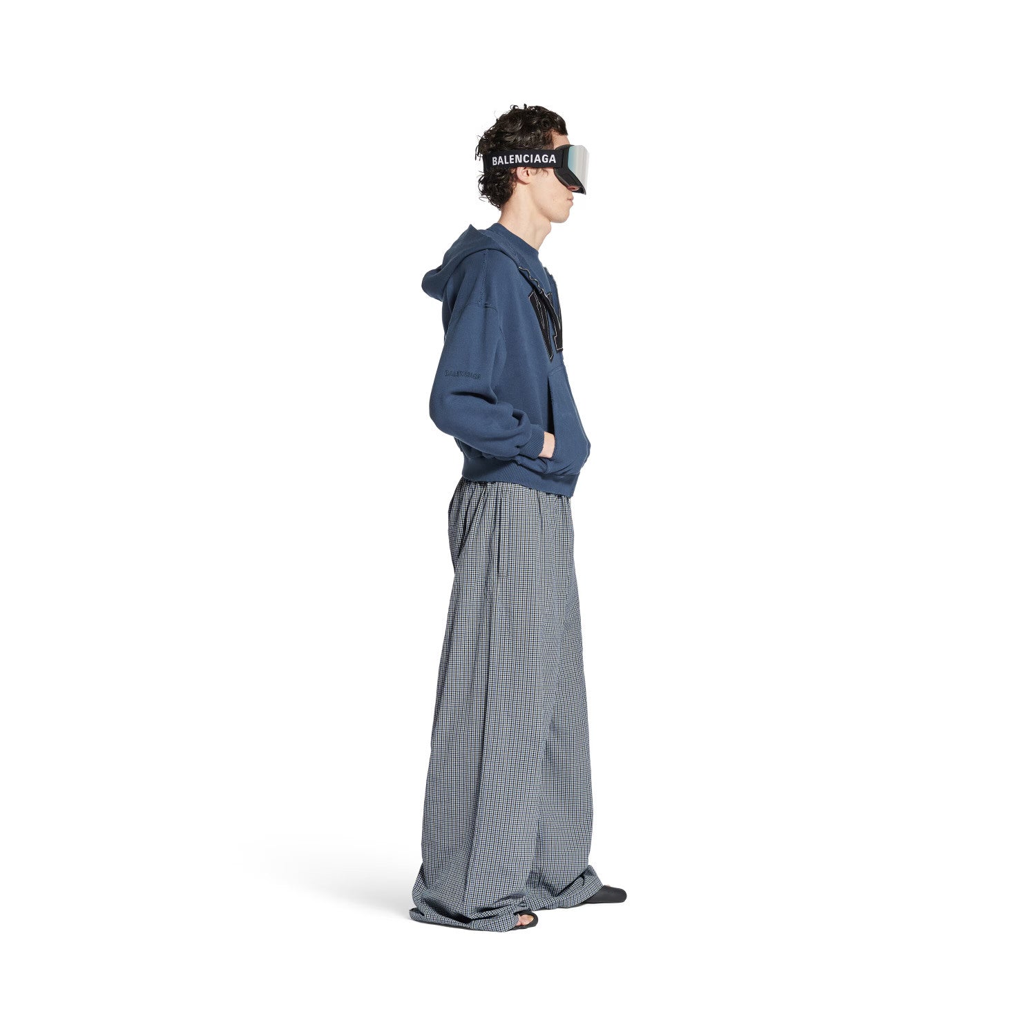 Balenciaga Men's Four Seasons Checked Cotton And Linen Blend Tracksuit Pants Elastic Waist Drawstring Solid Color Loose Casual Wide Leg Pants Ngvp #1947