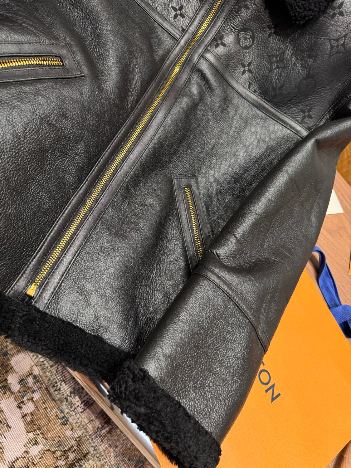 Louis Vuitton Men's Winter Solid Colour Printed Lambskin Wool Zip Up Long Sleeve Jacket #76879