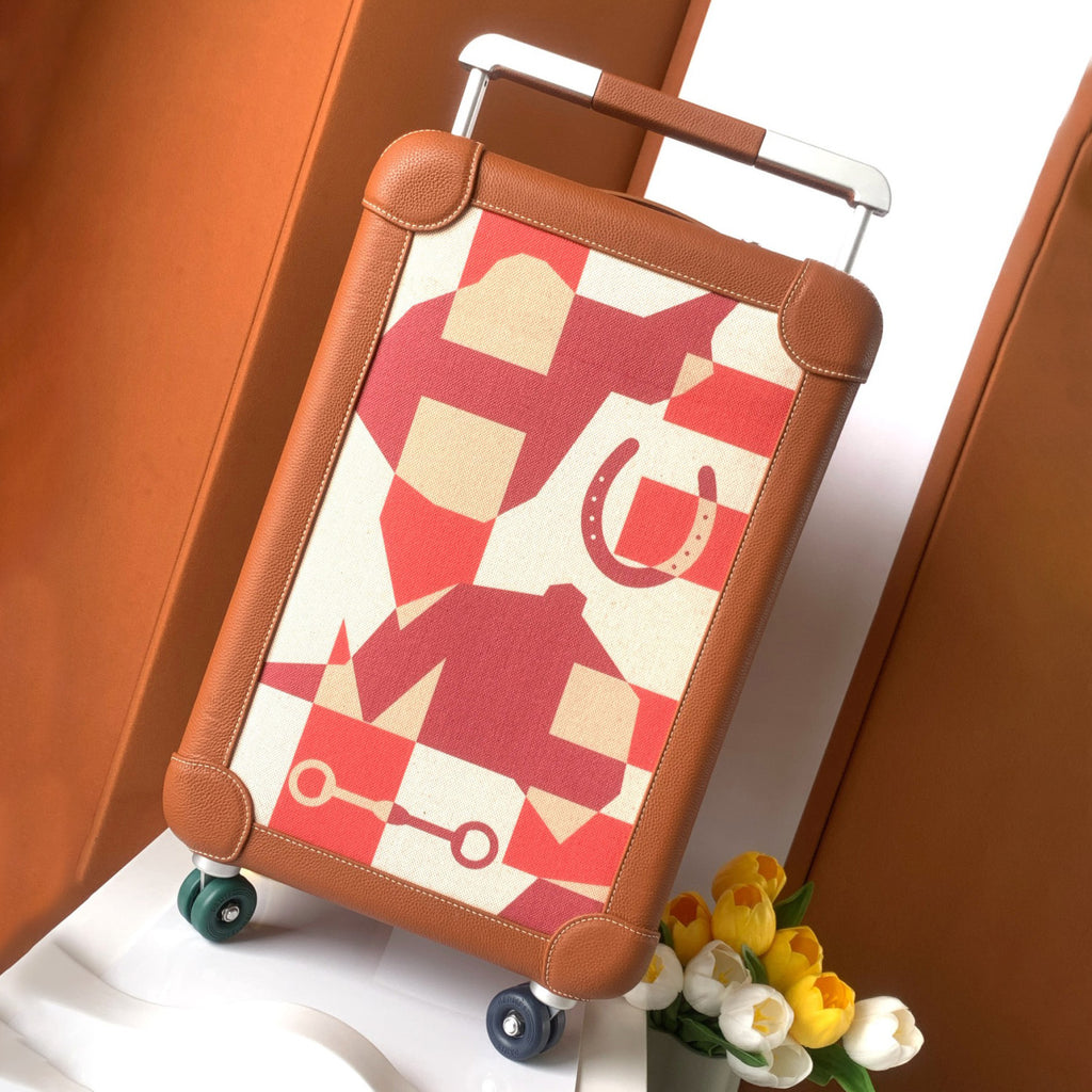 Hermes R.M.S Classic Fashion Pattern Printed Pull-along Canvas Cowhide Leather Luggage Bags #78183