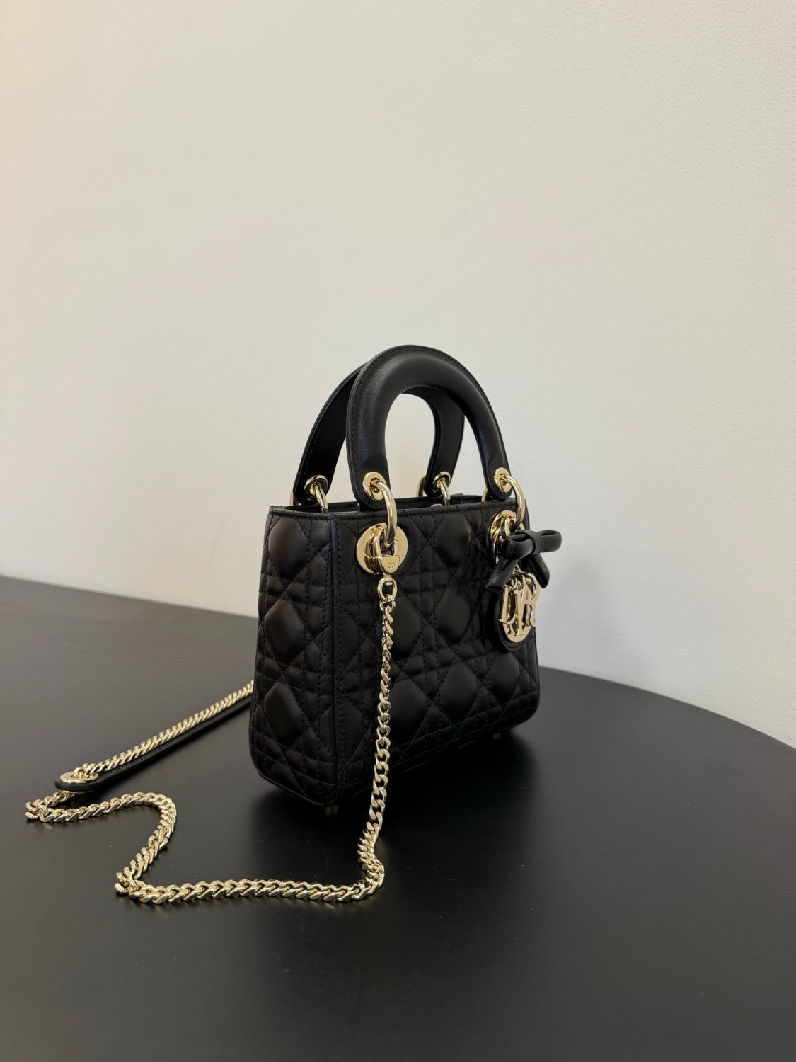 DIOR Mini Lady Dior Bag with Chain Black Cannage Lambskin #376913