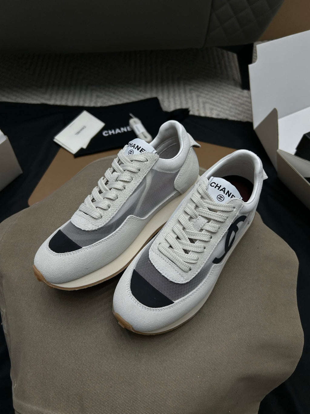 Chanel Sneakers Fabric & Suede Calfskin White & Black #377666