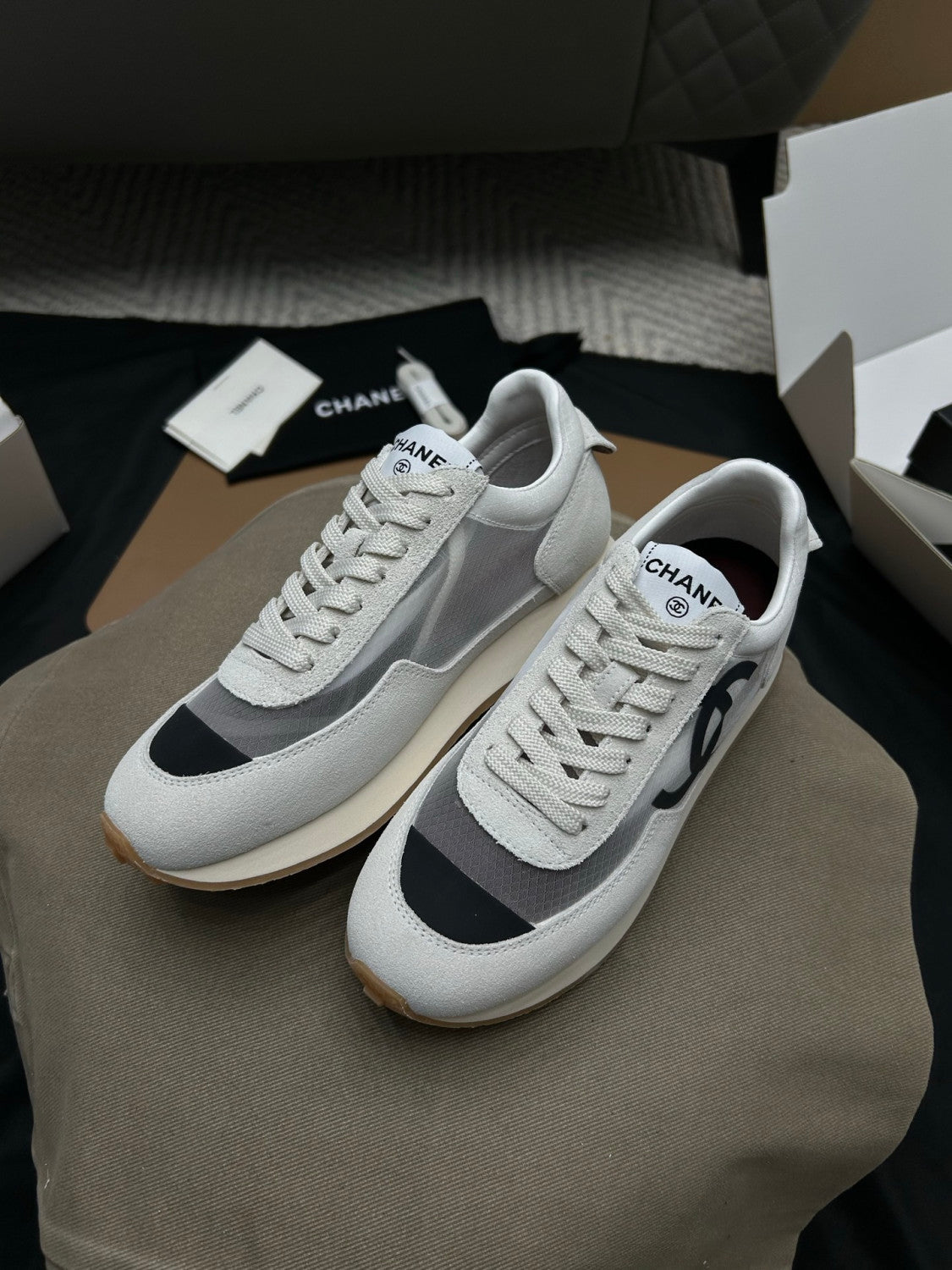 Chanel Sneakers Fabric & Suede Calfskin White & Black #377666