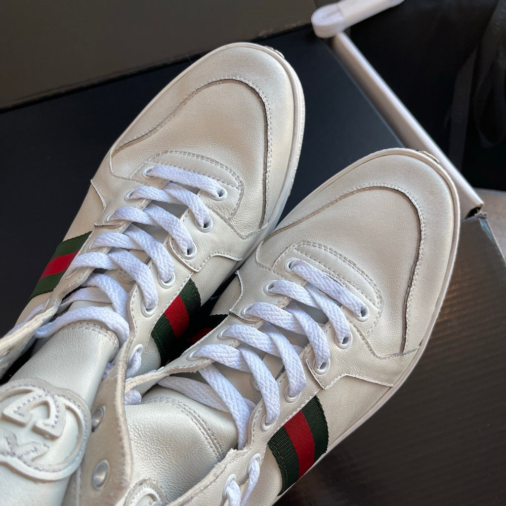 Gucci Men's Stretch High-top Sneaker in White Leather #337175