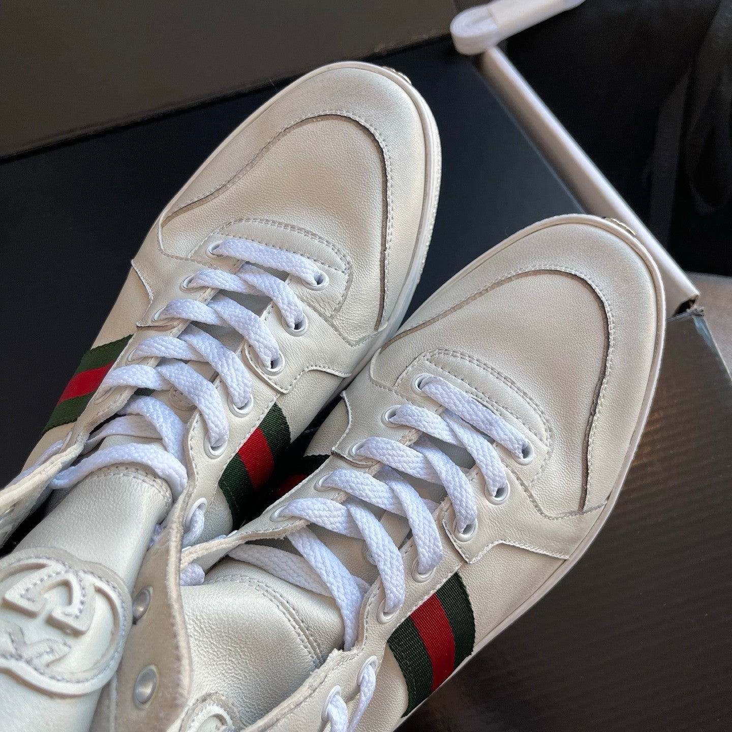 Gucci Men's Stretch High-top Sneaker in White Leather #337175