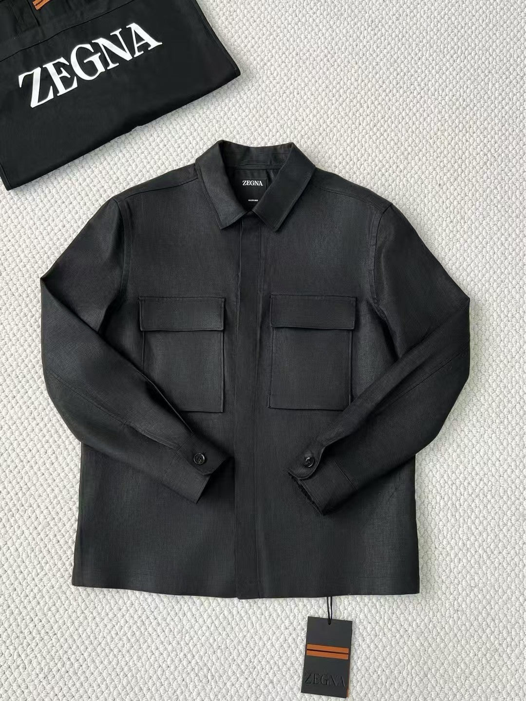 Ermenegildo Zegna Oasi Lino Shirt Jacket Men's Spring And Summer Lapel Single-breasted Pocket Temperament Shirt Simple Commuter Jacket Ngvp #1185