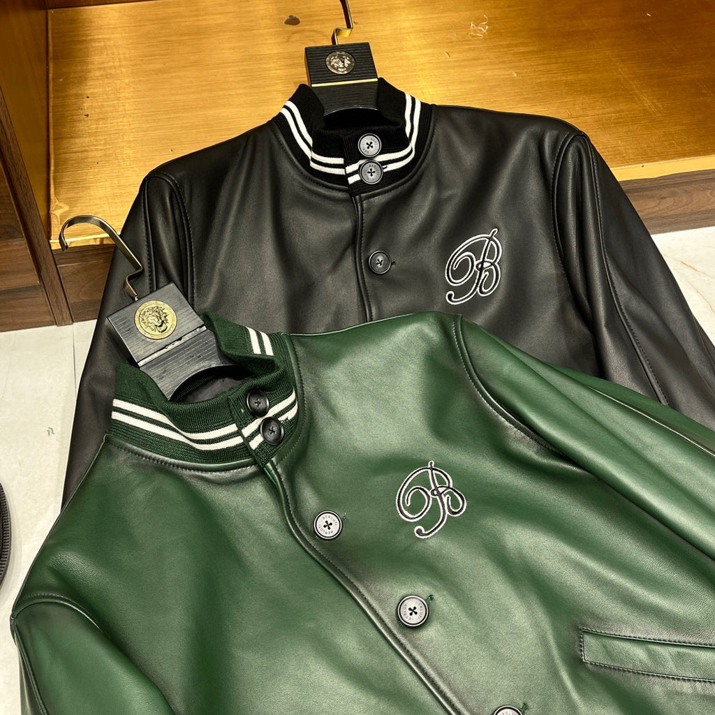 Berluti Buttoned Leather Baseball Jacket #96147