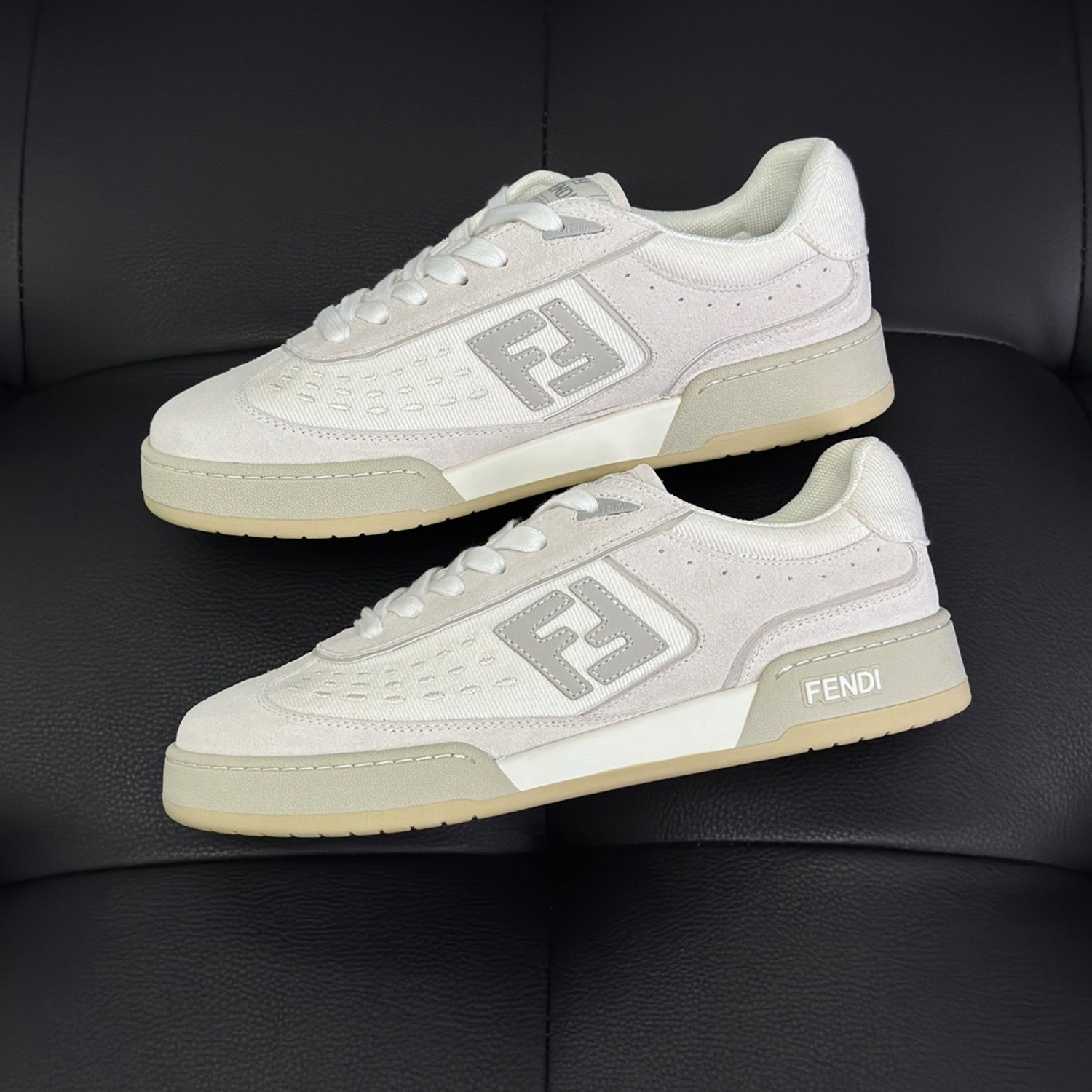 Fendi Match Leather Suede Low Top Shoes Women's Men's Spring Summer Round Toe Lace Up Colorblocking Fashion Casual Retro Shoes #81414