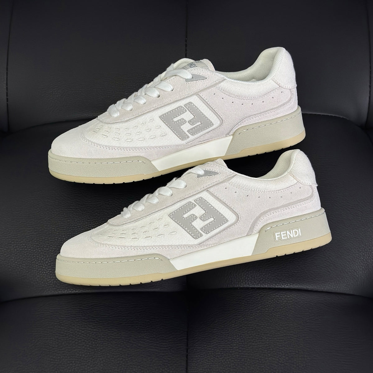 Fendi Match Leather Suede Low Top Shoes Women's Men's Spring Summer Round Toe Lace Up Colorblocking Fashion Casual Retro Shoes #81414